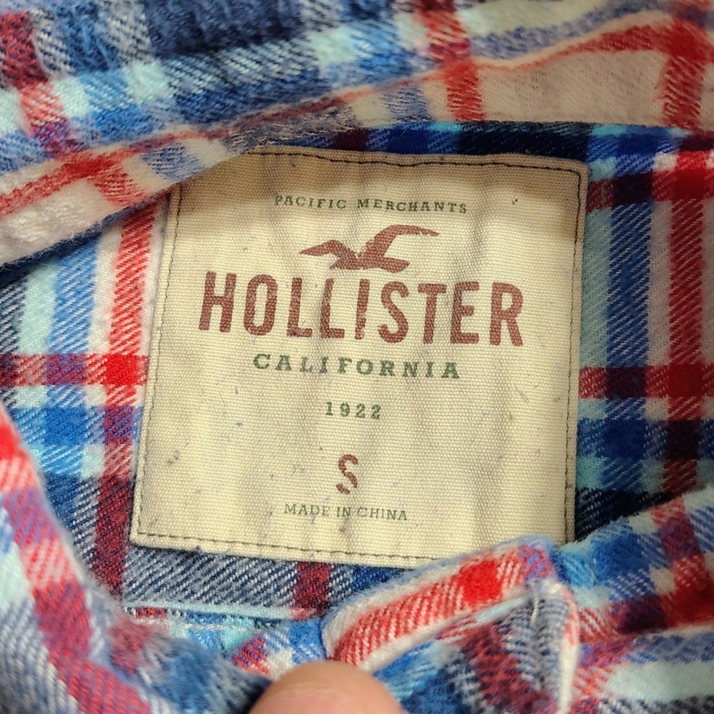 Hollister Mens Plaid Flannel Shirt‎ Long Sleeve Button Up Size S Red Blue White - Picture 5 of 12